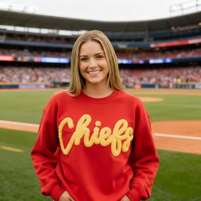 Custom Chenille Embroidered Team Sport Sweatshirt with Game Day Fuzzy Letter Unique Gift for Game Day