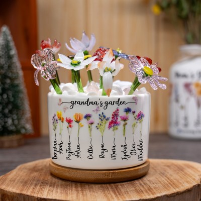 Custom Grandma's Garden Birth Month Flower Pot with Grandkids Names Gift for Mom Grandma Christmas Gifts