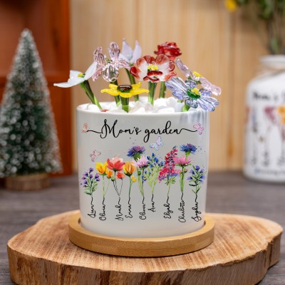 Personalized Mom's Garden Birth Month Flower Pot with Kids Names Gift for Mom Grandma Christmas Gifts