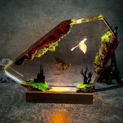 Handmade Dragon Couple Resin Wood Lamp Birthday Gift for Him Gifts for Couple Christmas Gift