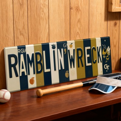 Ramblin’ Wreck License Plate Sign Georgia Tech Yellow Jackets Wall Art Dorm & Game Day Decor Christmas Gift
