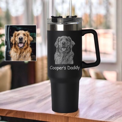 Custom Engraved Dog Photo Portrait Tumbler with Handle Gifts for Pet Lovers Love Gifts for Dog Owners