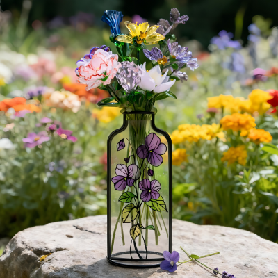 Personalized Stained Glass Vase with Glass Birth Month Flower Unique Gifts for Mom Grandma Mother's Day Gift Ideas