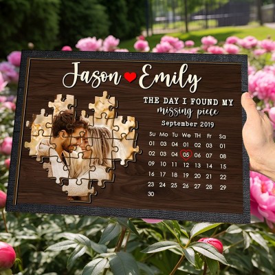 Personalized Couple Heart Puzzle Photo Calendar Wooden Frame Anniversary Gift for Wife Valentine's Day Gifts