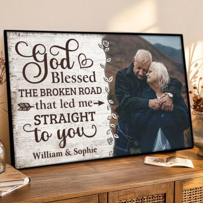 Custom God Blessed The Broken Road That Led Me Straight To You Photo Frame Unique Gift for Couple Valentine's Day Gifts