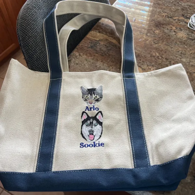 Embroidered Pet Portrait Tote Bag with Pet Name Custom Gifts for Pet Lovers Pet Memorial Gift