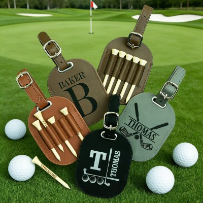 Personalized Engraved Leather Golf Bag Tag for Men Golf Tee Holder Gift for Golf Lovers Anniversary Gift Valentine's Day Gifts