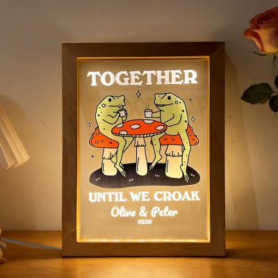 Personalized Frog Illustration Night Light Frame with Name Gift for Couples Anniversary Gift Valentine's Day Gifts