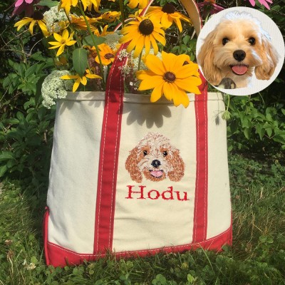 Personalized Tote Bag with Embroidered Dog Face and Name for Dog Mom Gifts for Dog Owners Pet Lover Gifts