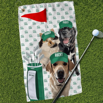 Personalized Pet Golf Towel with Pet Photo and Name Gifts for Dog Lover Cat Lover Golf Gifts for Him
