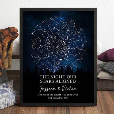 The Night Our Stars Aligned Custom Star Map Frame Gift for Couples Unique Wedding Anniversary Gifts for Her Him