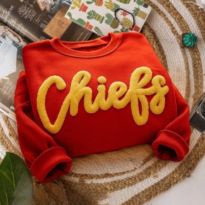 Personalized Chenille Embroidered Team Sport Sweatshirt with Game Day Fuzzy Letter Unique Gift for Game Day