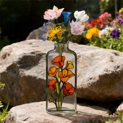 Personalized Stained Glass Vase with Glass Birth Month Flower Unique Gifts for Mom Grandma Mother's Day Gift Ideas