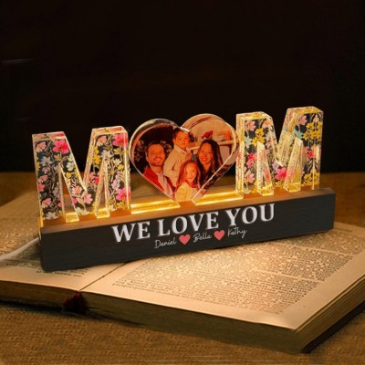 Personalized Mom Photo Night Light with Kids Names Unique Gifts for Mom Mother's Day Gift Ideas