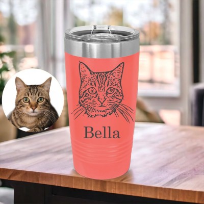 Personalized Engraved Cat Portrait Tumbler Keepsake Gifts for Pet Lovers Gift for Cat Lovers