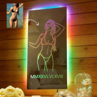 Custom Seductive Portrait Mirror LED Night Light Unique Gift for Couples Birthday Gift for Boyfriend Valentine's Day Gift