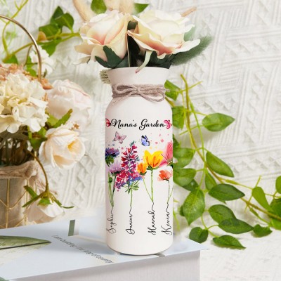 Personalized Nana's Garden Birth Flower Vase with Grandkids Names Mother's Day Gift Ideas Gifts for Mom Grandma