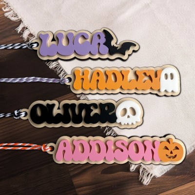 Personalized Trick or Treat Bag Tag Custom Halloween Name Tags Unique Halloween Gift for Kids