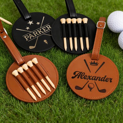 Personalized Engraved Leather Golf Bag Tag for Men Golf Tee Holder Gift for Golf Lovers Anniversary Gift Valentine's Day Gifts