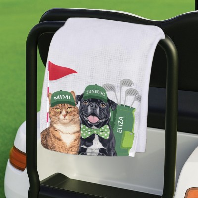 Custom Pet Golf Towel with Pet Photo and Name Gifts for Dog Lover Cat Lover Personalized Golf Lover Gifts