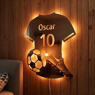 Personalized Soccer Player LED Mirror Night Light with Name for Kids Football Lovers Gift Christmas Gift