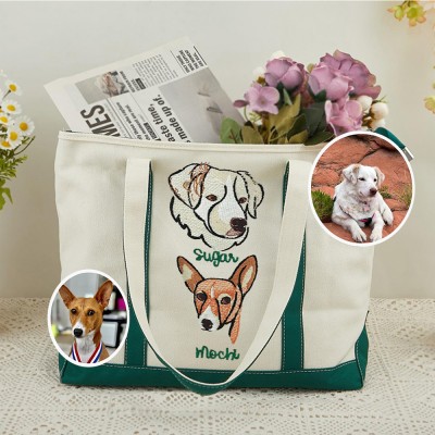 Custom Embroidered Pet Photo Portrait Tote Bag with Name for Women Unique Gifts for Pet Lover Gift Ideas for Dog Lover
