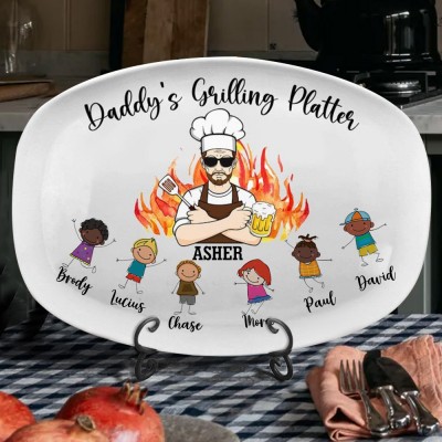 Father's Day Gift Personalized Daddy's Grilling Plate with Kids Name Keepsake Gift Ideas