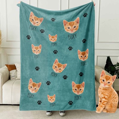 Pet Photo Blanket Custom Cat Blanket with Photo and Name Pet Lover Gifts Memorial Gift for Cat Lover Christmas Gift