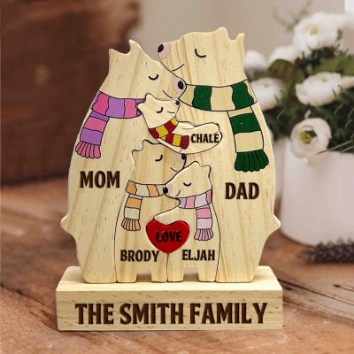 Personalized Wooden Bear Family Puzzle with Engraved Names Family Keepsake Gifts Christmas Gift