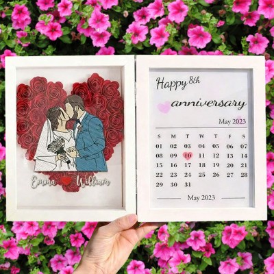 Personalized Flower Shadow Box with Photo Gift for Couples Unique 8th Anniversary Gifts