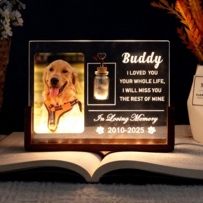 Custom Pet Memorial Night Light Frame with Pet Fur Jar Pet Sympathy Gifts Dog Loss Gift