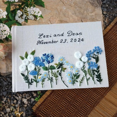 Custom Floral Hand Embroidered Wedding Guest Book Personalized Memory Book Gifts for Couple Unique Wedding Gift