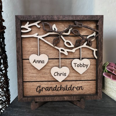 Custom Wooden Family Tree Frame Sign with Grandkids Names Family Keepsake Gift Ideas
