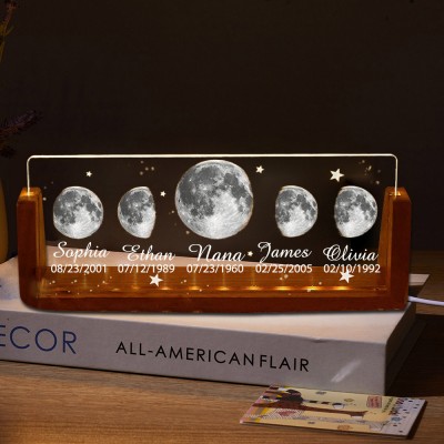 Personalized Nana Moon Phase Night Light with Kids Names Unique Gifts for Nana Mom Mother's Day Gift Ideas