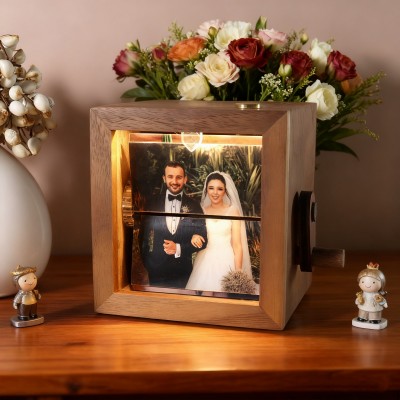 Custom Photo Flipbook Wooden Box with Light Unique Wedding Anniversary Gifts Christmas Gift