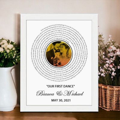Personalized Our First Dance Record Song Lyrics Print Frame Gifts for Couples Wedding Anniversary Gift Ideas