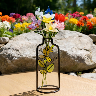 Personalized Stained Glass Vase with Glass Birth Month Flower Unique Gifts for Mom Grandma Mother's Day Gift Ideas