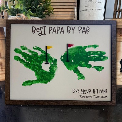 Personalized Best Papa By Par DIY Handprint Frame Sign Gifts for Grandpa Dad Father's Day Gift