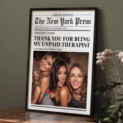 Custom Newspaper Print Frame Personalized Gifts for Friends Best Friend Gift Funny Gift for Her