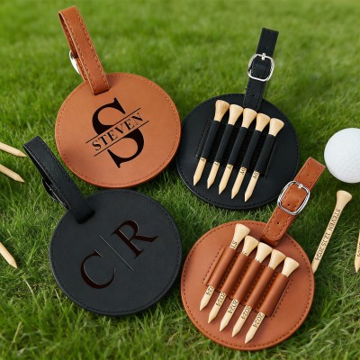 Personalized Engraved Leather Golf Bag Tag for Men Golf Tee Holder Gift for Golf Lovers Anniversary Gift Valentine's Day Gifts