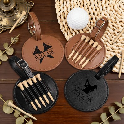 Personalized Engraved Leather Golf Bag Tag for Men Golf Tee Holder Gift for Golf Lovers Anniversary Gift Valentine's Day Gifts