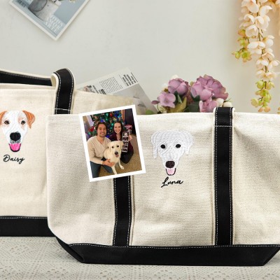 Custom Embroidered Dog Portrait Tote Bag with Name for Women Gifts for Dog Mom Pet Lover Gifts