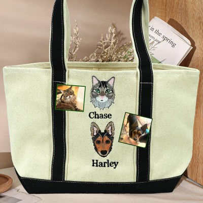 Personalized Pet Tote Bag with Custom Embroidered Photo Pet Lovers Gift Ideas Unique Gifts for Dog Lover