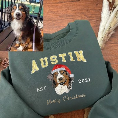 Custom Dog Sweatshirt with Dogs Face on It Christmas Pet Embroidered Sweatshirt Gifts for Dog Owners Christmas Gift