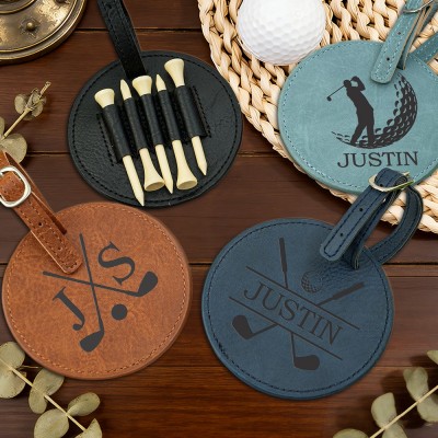 Personalized Engraved Leather Golf Bag Tag for Men Golf Tee Holder Gift for Golf Lovers Anniversary Gift Valentine's Day Gifts