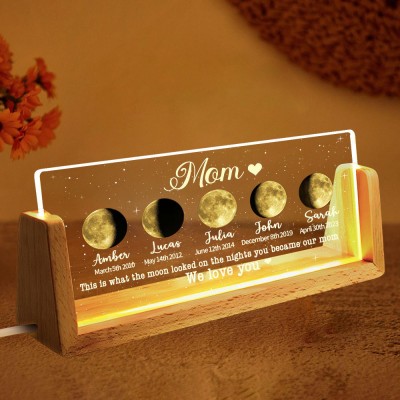 Custom The Nights You Became Our Mom Moon Phase Night Light with Kids Names Gifts for Mom Grandma Mother's Day Gift