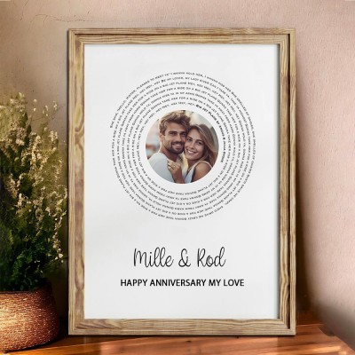 Custom Song Lyrics Print Frame with Photo Gift for Couples Wedding Anniversary Gift Ideas