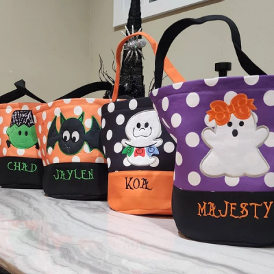 Custom Trick or Treat Halloween Basket with Embroidered Name Candy Bag Bucket Halloween Gift for Kids