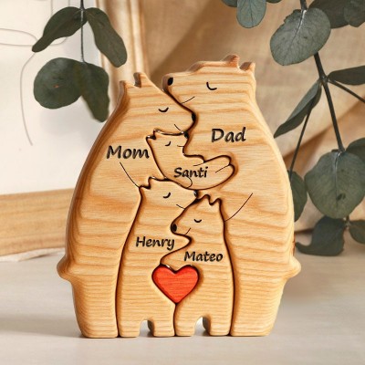Personalized Wooden Bear Family Name Puzzle Keepsake
