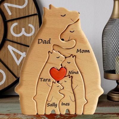 Personalized Keepsake Gift Wooden Bear Family Puzzle with Names